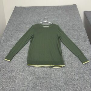 Banana Republic Sweater Mens M Green Merino Wool Striped Trim Crewneck Casual